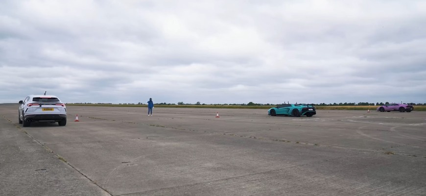 Drag race Lamborghini Urus proti Aventador a Huracan: súboj z rodnej dediny