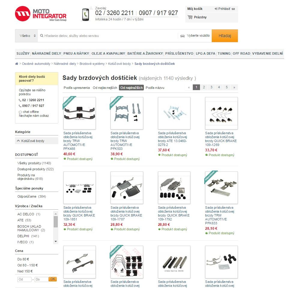 motointegrator ma obrovsku sekciu nahradnych dielov pre brzdove systemy