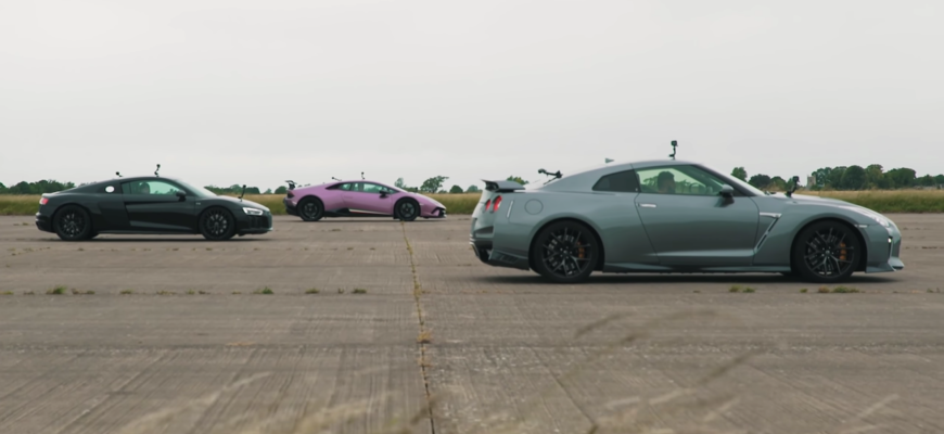 Drag race tuning Nissan GT-R proti Lamborghini Huracán a Audi R8