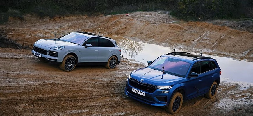 Škoda Kodiaq RS vs. Porsche Cayenne. České SUV si v off-roadovom teste hanbu určite neurobilo