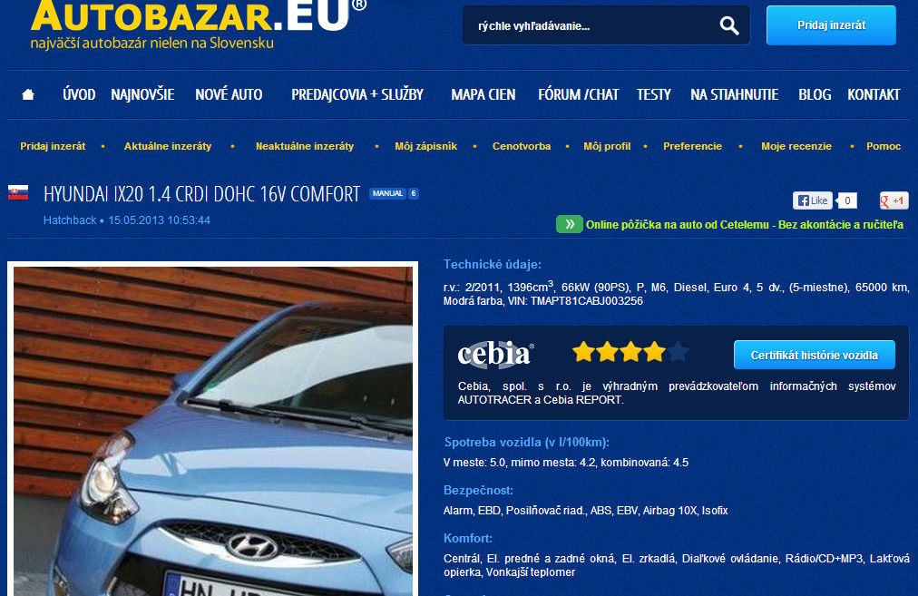 autobazar.EU certifikat Cebia