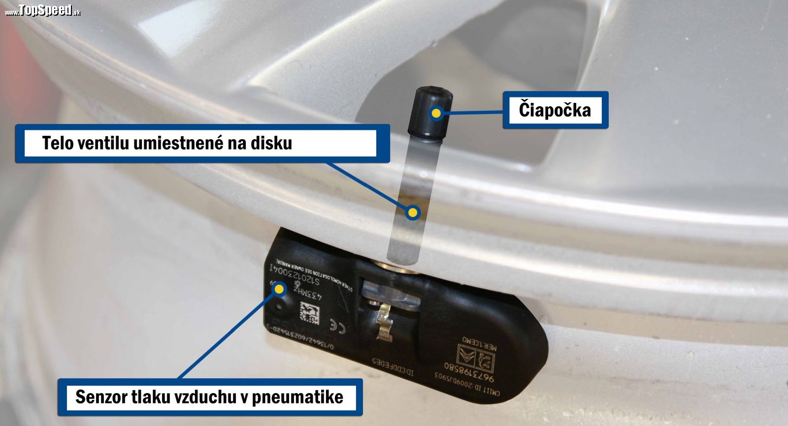 Snímač tlaku v pneumatike môže vyzerať napríklad takto.