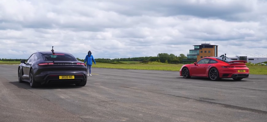 Drag race Porsche Taycan Turbo S proti 911 Turbo S