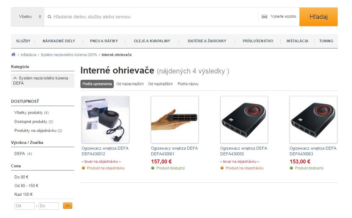 sortiment DEFA elektrickeho vyhrievania interieru vozidla