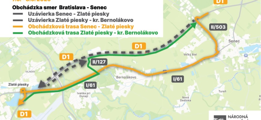 Pozor na D1 za Bratislavou! Dočasná uzávera bratislavskej diaľnice D1 už cez tento víkend