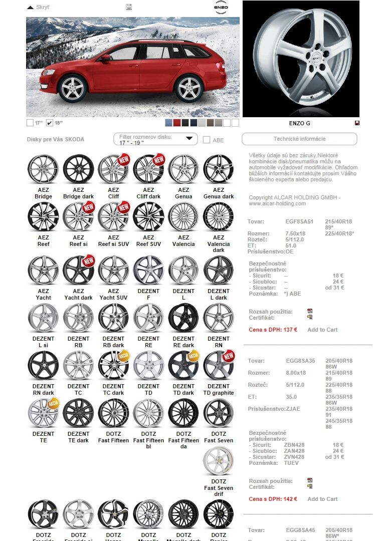 ALCAR Slovakia konfigurator