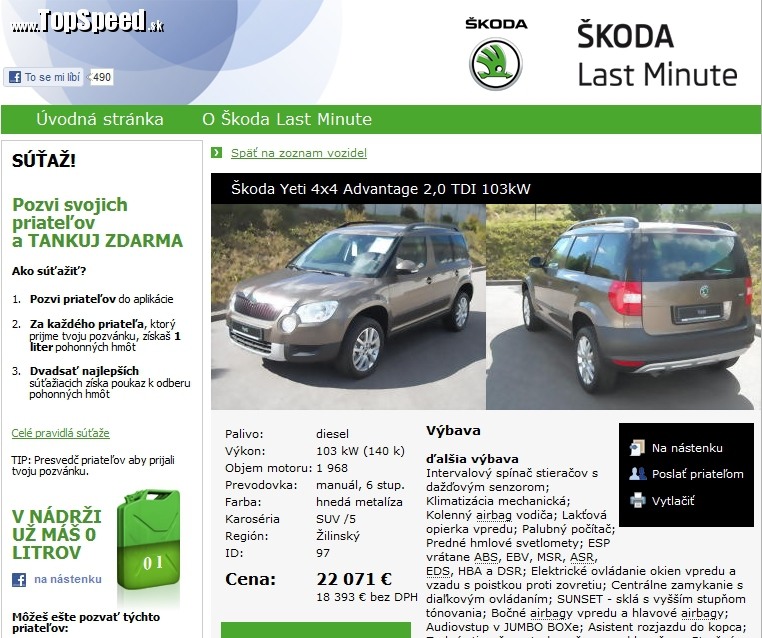 Škoda je jediným predajcom na Slovensku, ktorý využíva Facebook na predaj akciových áut.