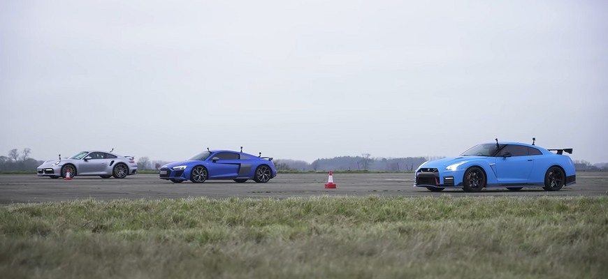 Drag race Audi R8 vs GT-R Nismo a 911 Turbo S