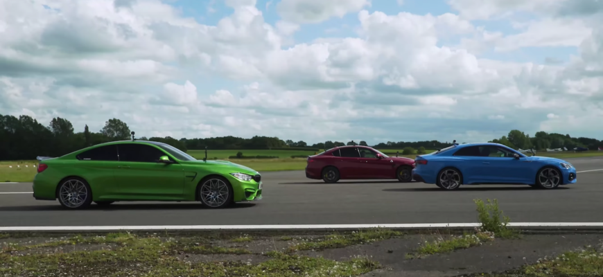 Drag race BMW M4 proti Audi RS5 a Alfa Romeo Giulia QV