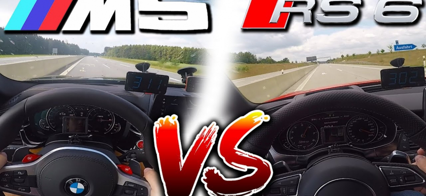 Porovnanie BMW M5 a Audi RS6 na diaľnici v Nemecku