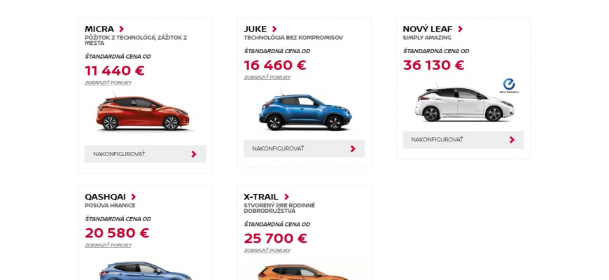 Konfigurátor Nissan je jednoduchý, prehľadný a v rámci možností skvelý