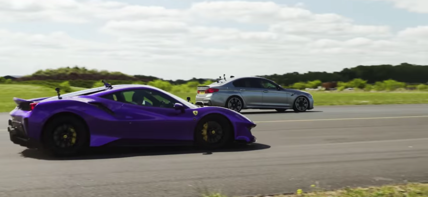 Drag race Ferrari 488 proti BMW M5