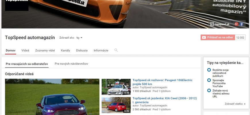 TopSpeed.sk je najsledovanejší autokanál na YouTube (pre SR a ČR)