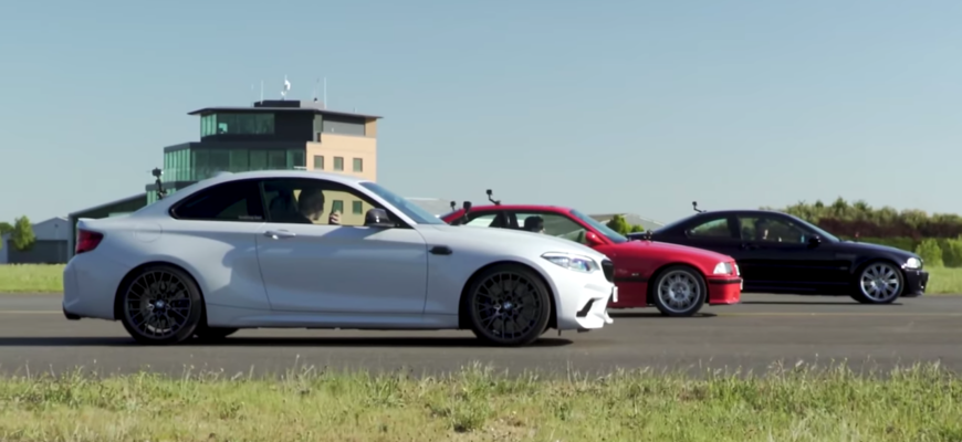 Drag race BMW M3 E36 proti E46 a novej M2 Competition