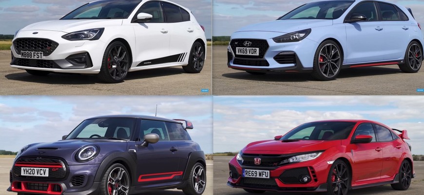 Drag race Honda Civic Type R proti Mini GP, Hyundai i30 N a Focus ST