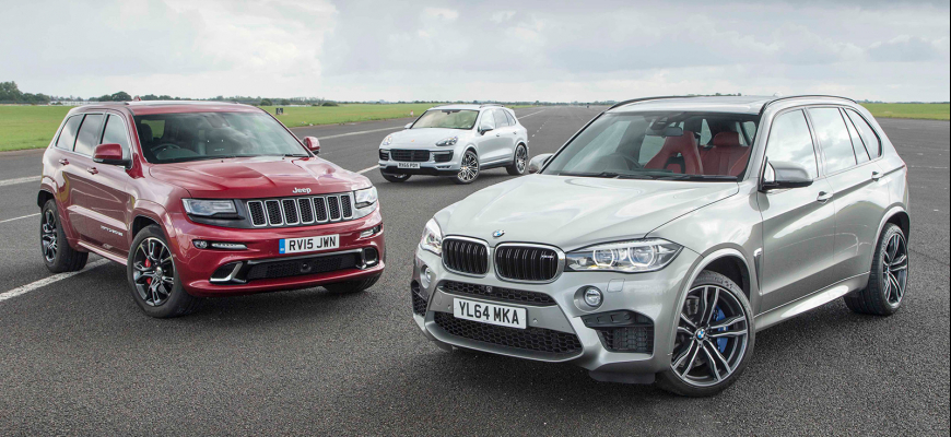 Grand Cherokee SRT vs Cayenne Turbo S vs X5 M. 1620 koní v akcii