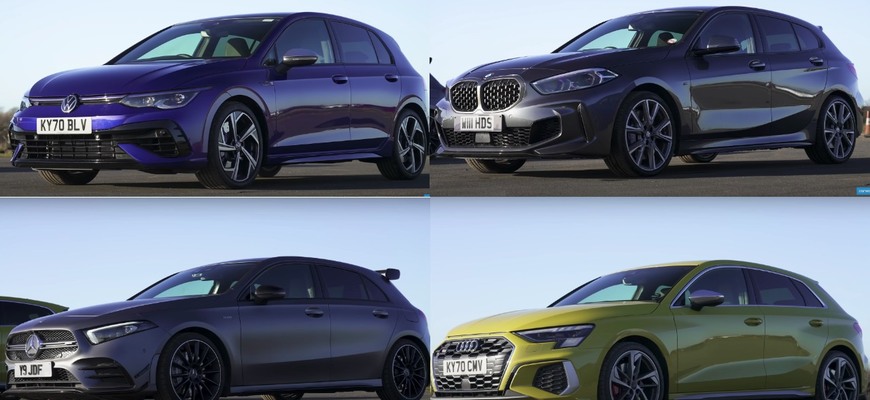 Drag race VW Golf R proti BMW M135i, Audi S3 a Mercedes A35 AMG