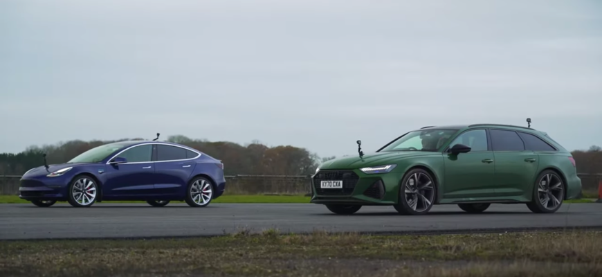 Drag race Tesla Model 3 proti Audi RS6