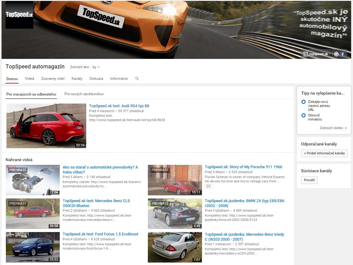 TopSpeed.sk ma najsledovanejsi youtube kanal