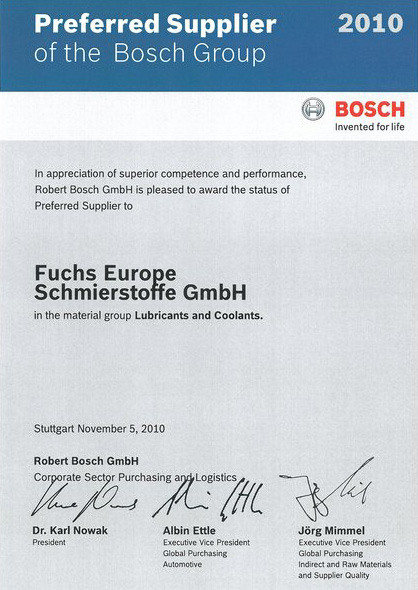 certifikat BOCH pre FUCHS