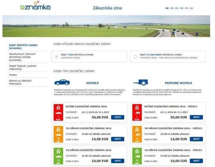 Elektronické diaľničné známky 2016