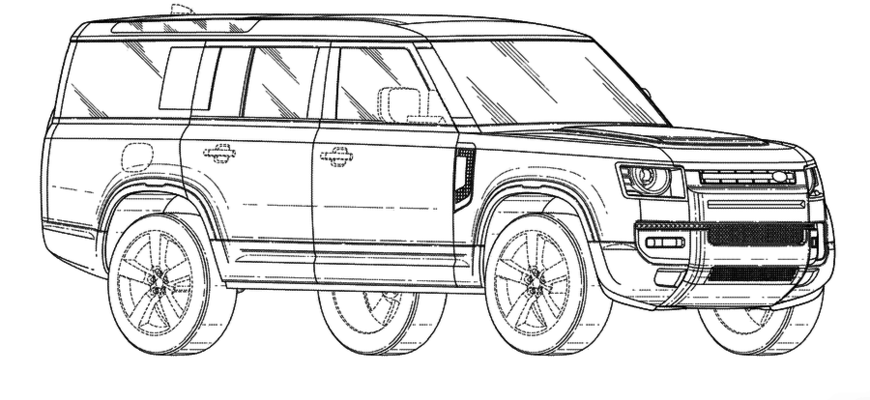 Land Rover Defender 130: Najväčšia verzia off-roadu na patentových obrázkoch