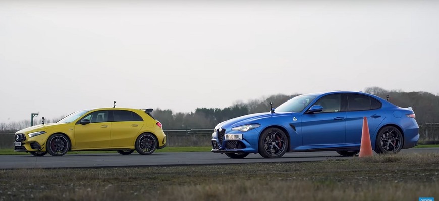 Drag race Alfa Romeo Giulia QV proti Mercedes AMG A45 S