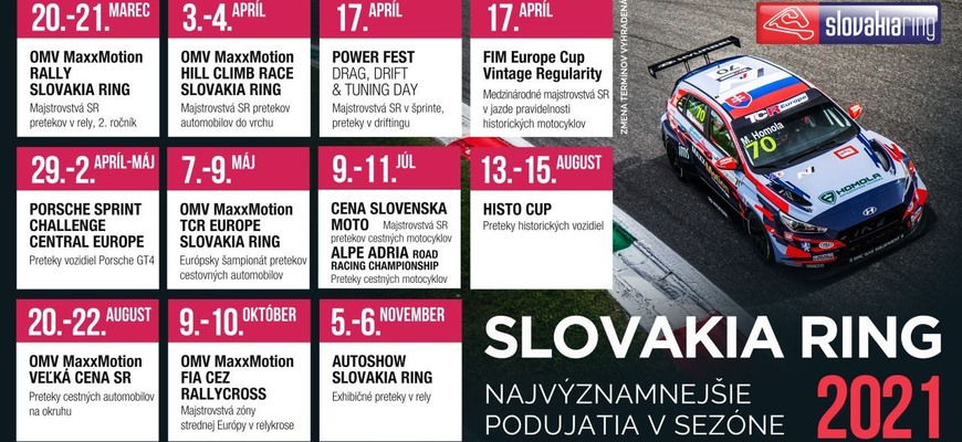 Slovakia Ring predstavil kalendár podujatí na sezónu 2021. Na Slovensko zavíta aj TCR Europe
